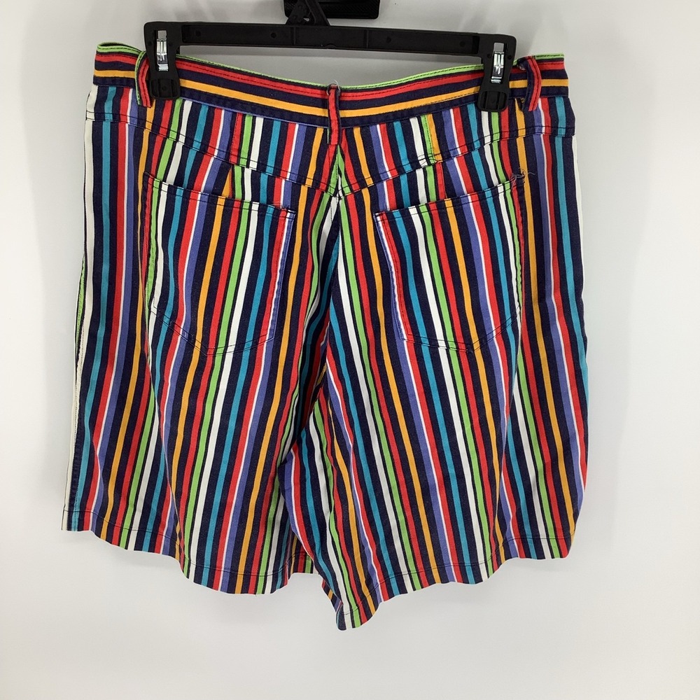 1980s Rainbow Striped Denim Shorts Womens High Waisted Mom Jorts Sz 16